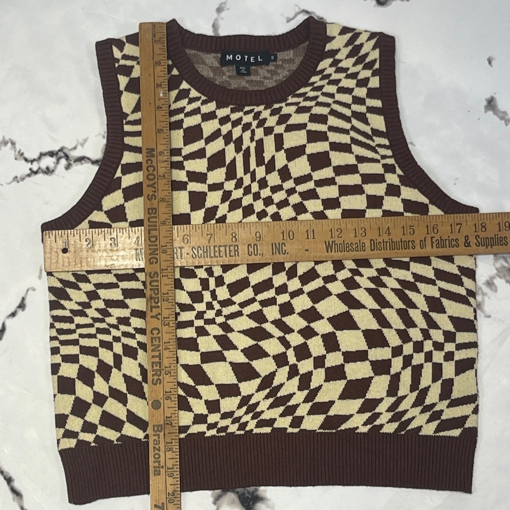 Motel Rocks Gaira Knit Vest Sweater Brown Cream Square Flag Crewneck Sleeveless - Picture 9 of 9
